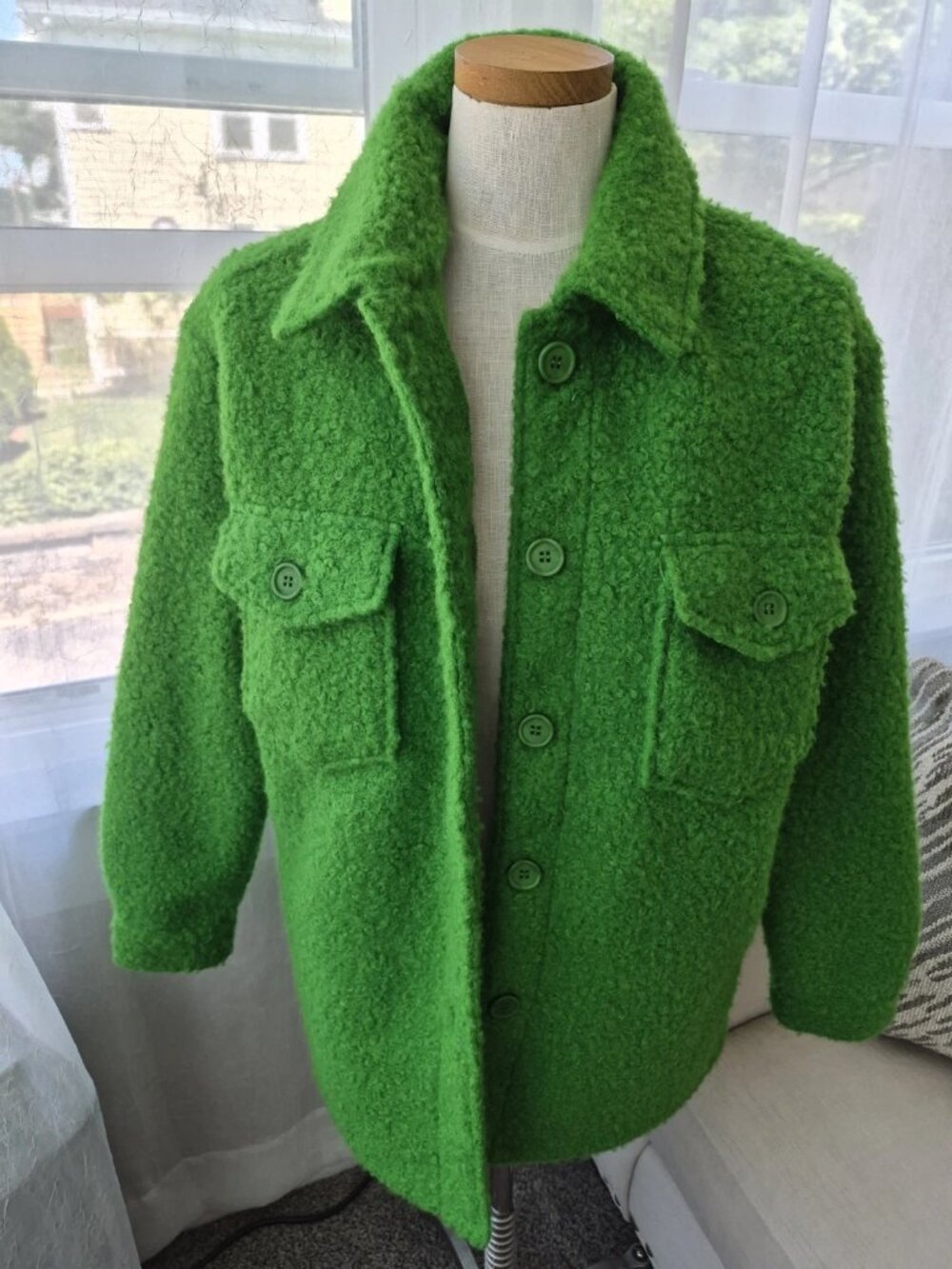 Autres Filles Women’s Shacket Green Button Front Size M nubby